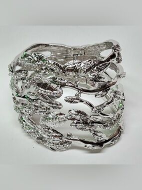 Large Rachel Zoe Silvertone Rhinestones Hinge Bracelet